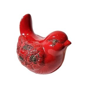 Large Ceramic Cardinal  Bird Figurine. Crackle glaze Finish Rustic Appearance